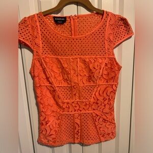 BEBE Coral Cap Sleeve Lace Top -XS